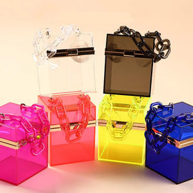 New Jelly Bag Stylish Transparent Acrylic Handbag Dinner Chain Small square Crossbody Women