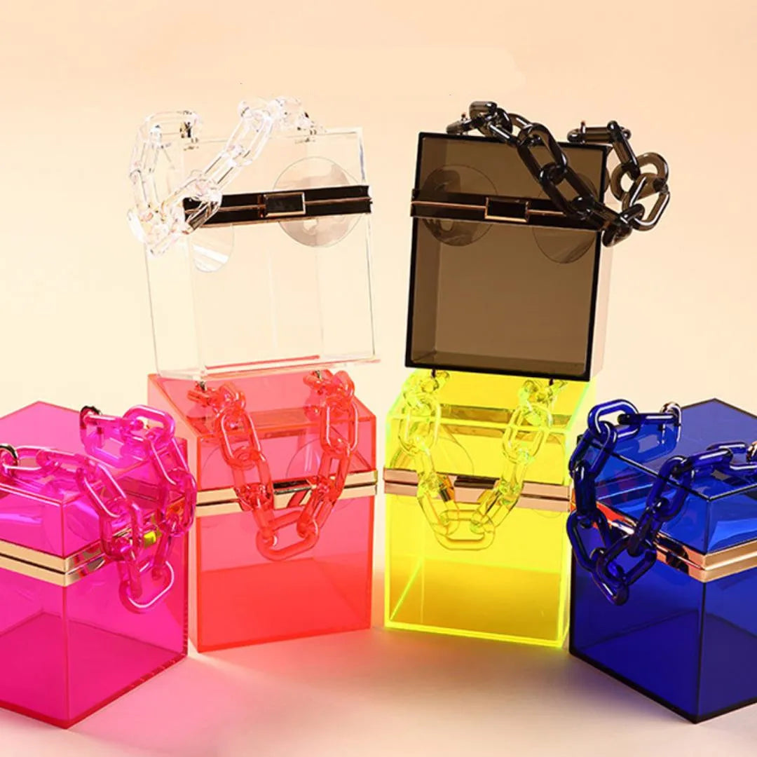 New Jelly Bag Stylish Transparent Acrylic Handbag Dinner  Chain Small square Crossbody Women