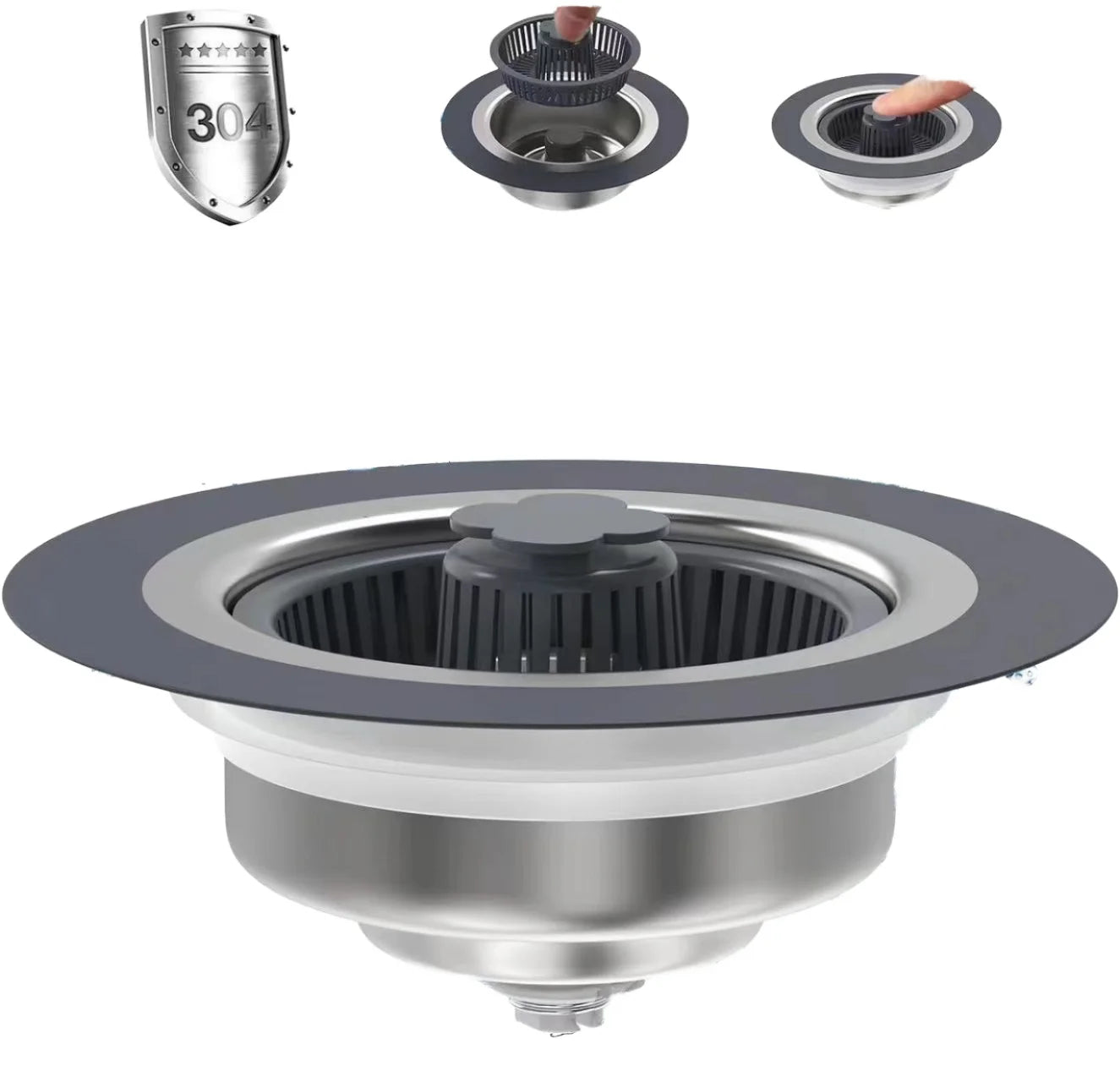 Factory 304 Stainless Steel Plastic 3 in 1 Kitchen Sink Drain Strainer & Stopper Kit Pop-up Kitchen Drain with Strainer Basket