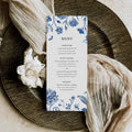 Simple Custom Print Flower Design Wedding Menu Cards Blue Foil White Paper Menu Card for Wedding