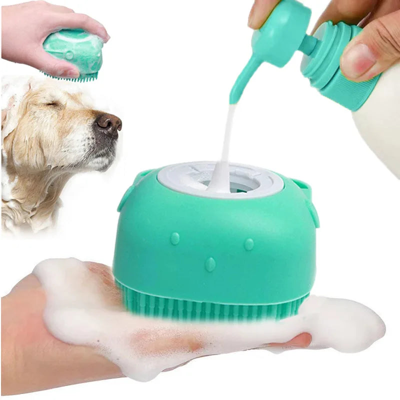Silicone Shower Brush for Cat Pets Pet Grooming Bath Massage Brush with Shampoo Dispenser for Dogs Application Made of Rubber