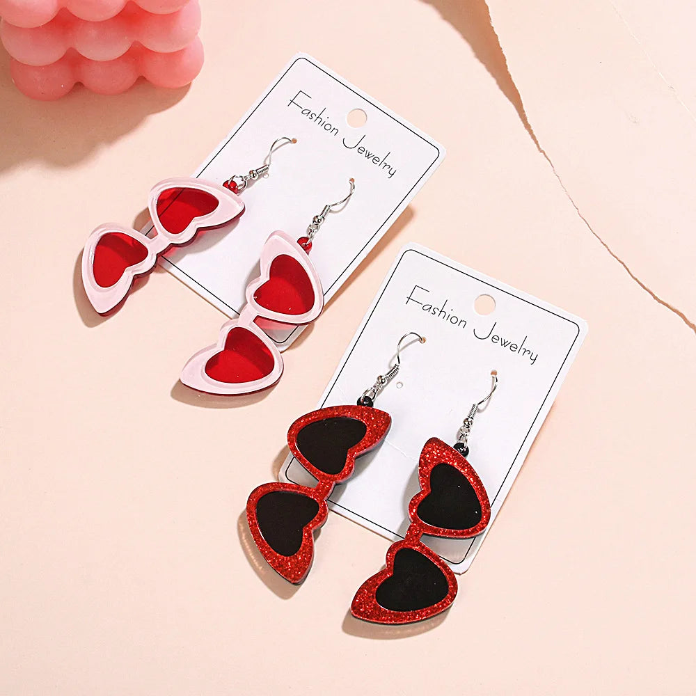 Handmade Cute Romantic Pink Heart Acrylic Earrings New Creative Love Sunglasses Drop Earrings