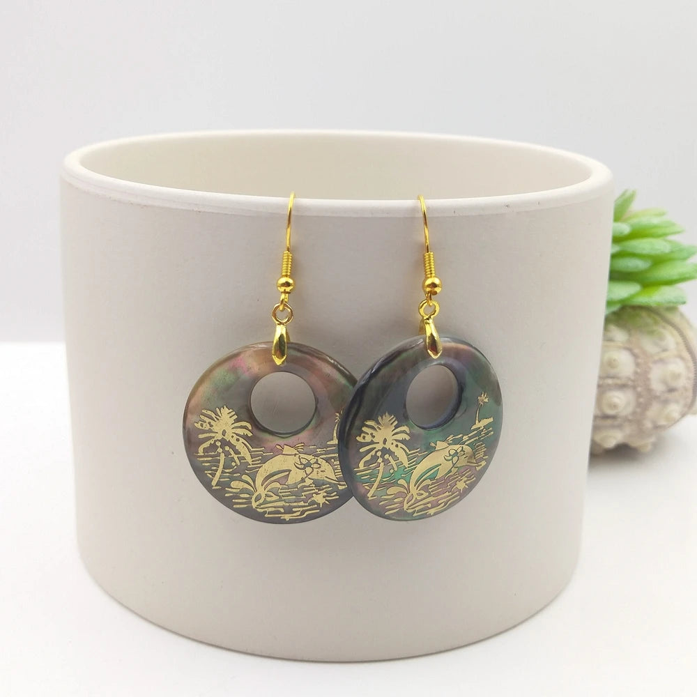 Hot Style Fashion Boho Beach Mermaid Circle Dangle Drop Handmade Abalone Shell Bead Earrings Gold Silver Hoops Design Party Gift