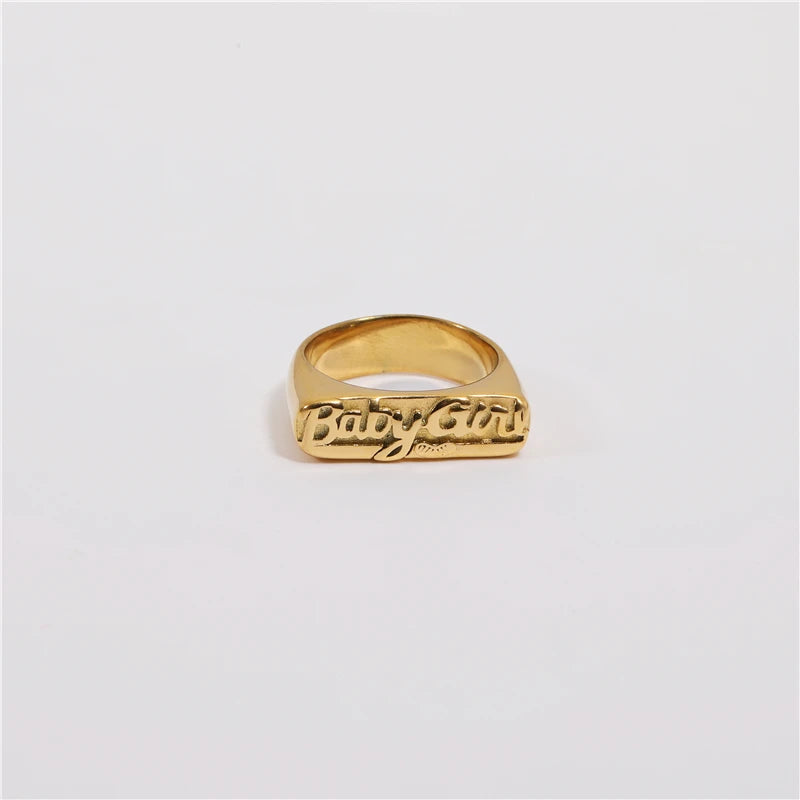 High End 18K PVD Gold Plating BABY GIRL Band Ring Stainless Steel Jewelry Wholesale Tarnish Free