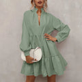Custom Girls Stringy Selvedge V Neck Loose A-Line Dress Long Sleeve Mini Skirt Women's Elegant Skirts