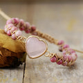 Double Layer Adjustable Heart Rose Quartz Charm Bracelet Hand Woven Natural Stone Crystal Fashionable Double Layer Bracelets