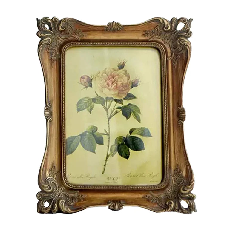 Vintage Bronze Gold 5x7 Inch Retro Photo Frame Baroque Resin Picture Frame Ornament Stand with Glass for Home & Desktop Decor