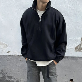 Oversized Professional Heavyweight Pullover Drop Mock Neck Shoulder Half Zip up Sweatshirt for Men