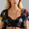 Layered Pearl Beads Choker Collar with Tassel Chains and Heart Pendant Necklace for Women Trendy Clavicle Chains Fashion Jewelry