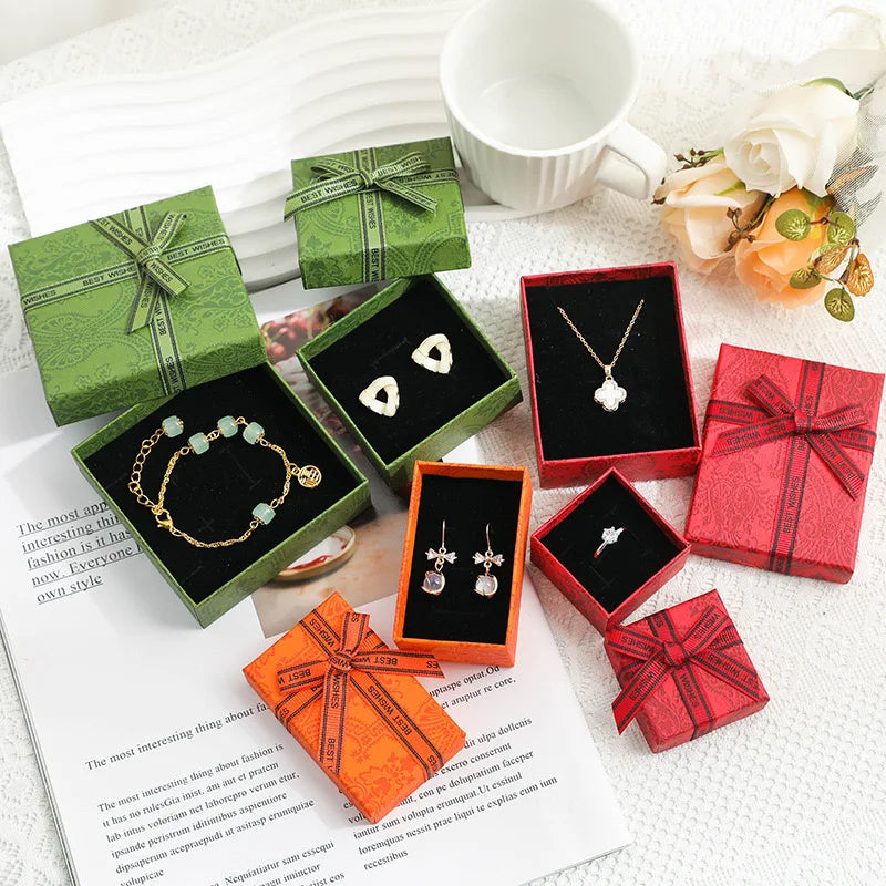 Vintage Bow Tie Green Jewelry Storage Box Earrings Rings Necklace Bracelet Container Storage Gift Box Jewelry Packaging
