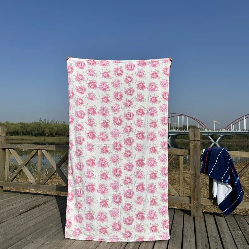 Custom Personalized Logo Printed 100% Cotton Fabric Rectangle Large Oversized Terry Cotton Beach Towel