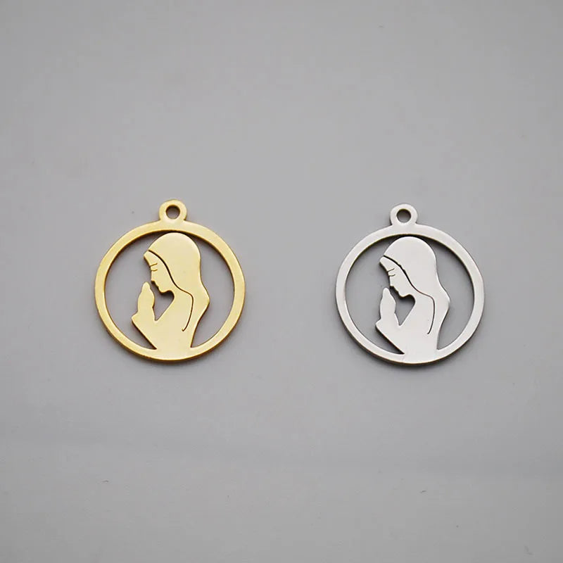 Stainless Steel Virgin Mary Charm DIY Waterproof 18K Gold and Silver Small Pendant and Bracelet
