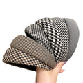 Korean Fashion Women Vintage Plaid Wide Edge Sponge Hair Band Headband Simple Geometric Girls Padded Brand Headbands
