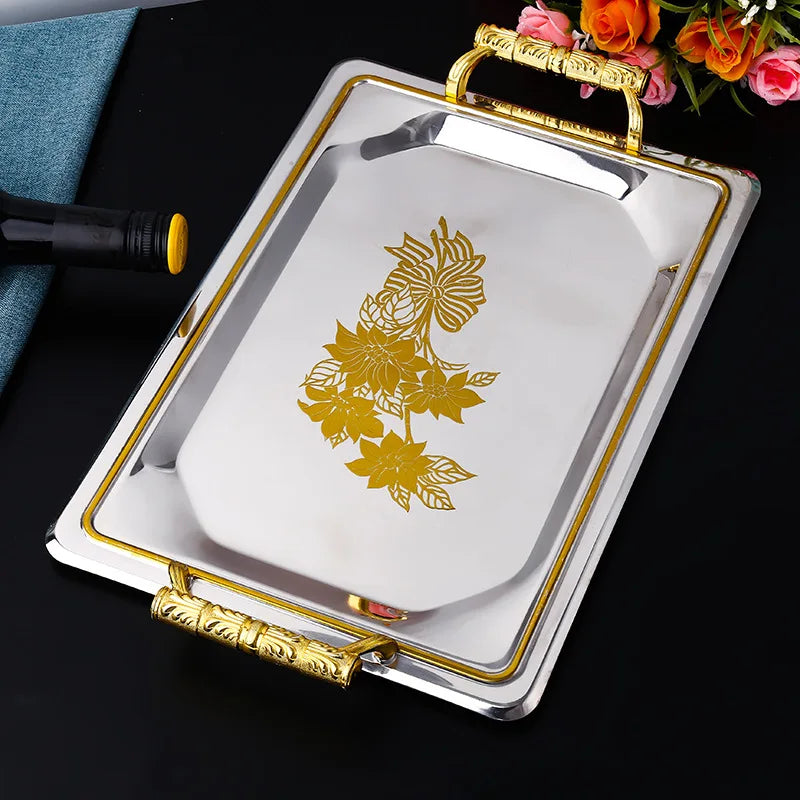 2026 New Arrived QIAN HU Wedding Home Decoration Gold Metal Fruit Food Tray Plate Decor
