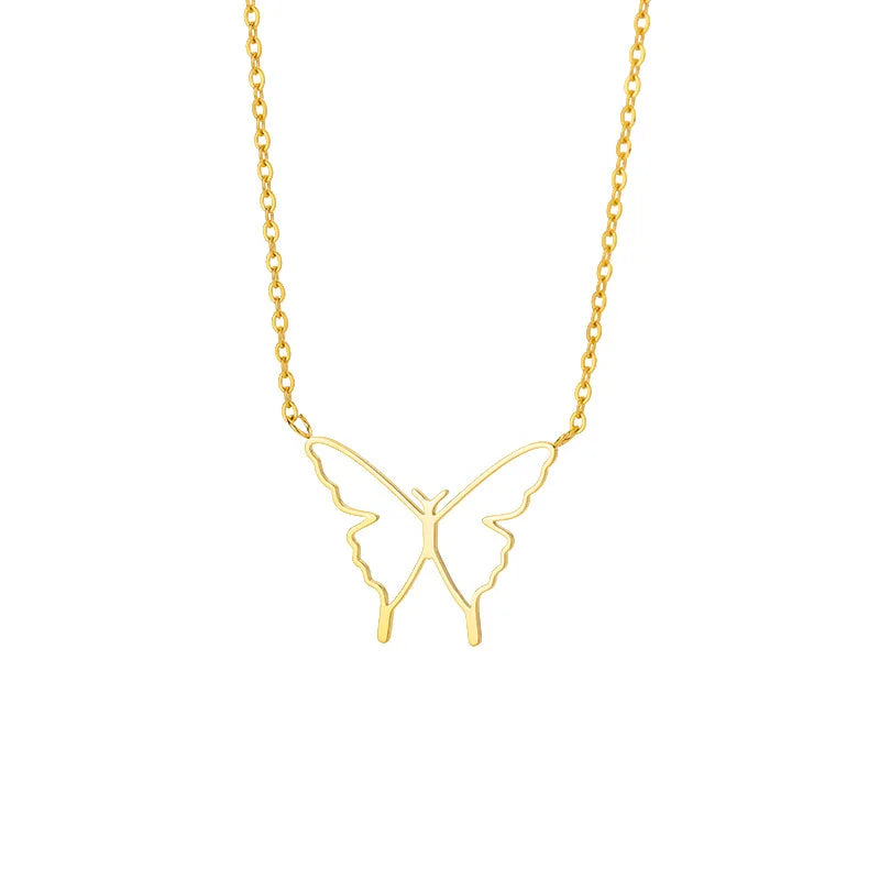 Go Party Classic Style 18K Gold Plated Stainless Steel Jewelry Frosted Butterfly Necklace Hollow Heart Tassel Diamond for Women