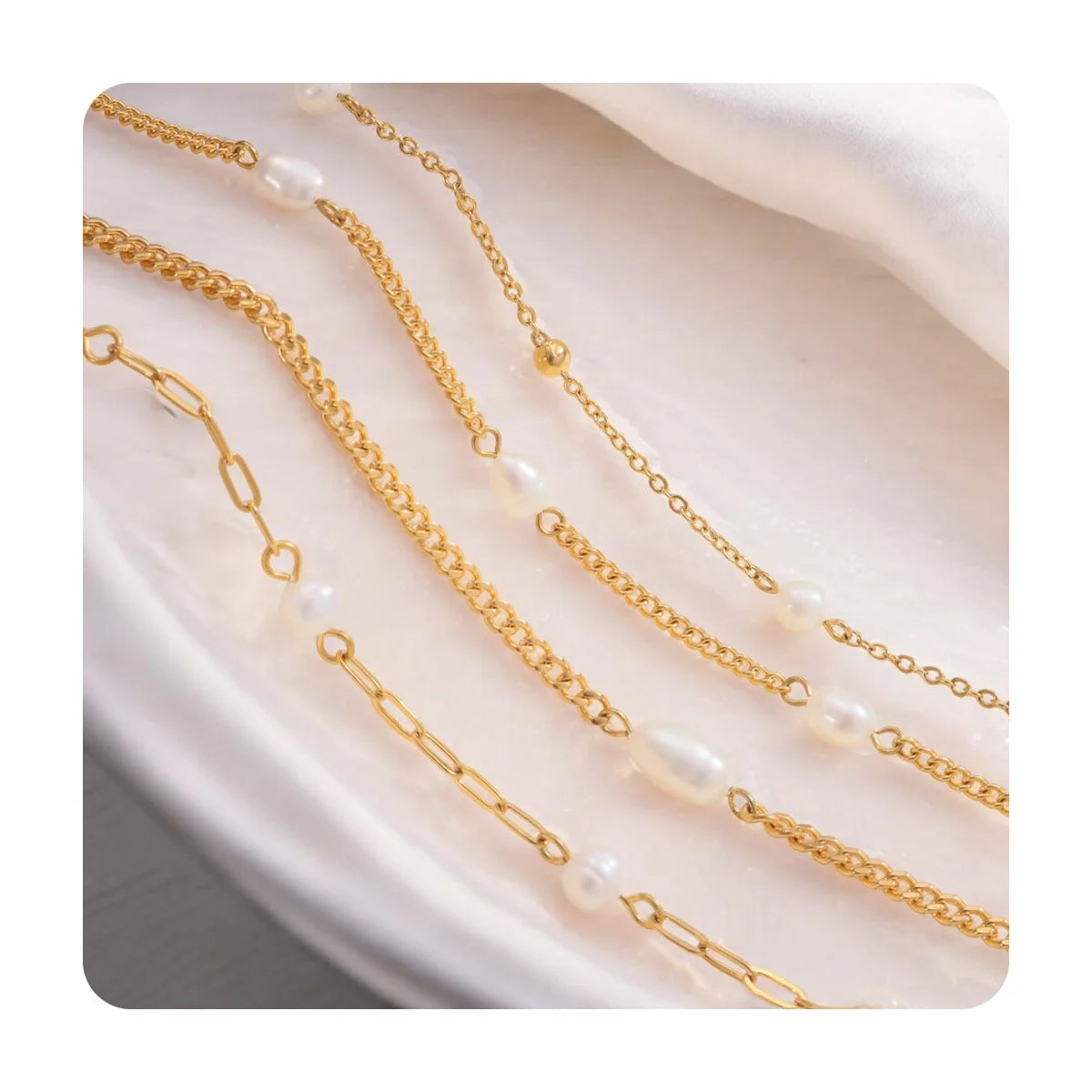 Fashion Bijoux 18K Gold Stainless Steel Chain Pearl Bead Choker Waterproof Jewelry Dainty Natural Freshwater Pearl Necklaces