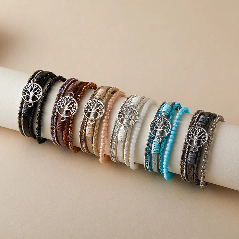 YL New Bohemian Leather Rope Life Bark Bracelet Handmade Vintage Ethnic Style Fashion Beaded Bracelets