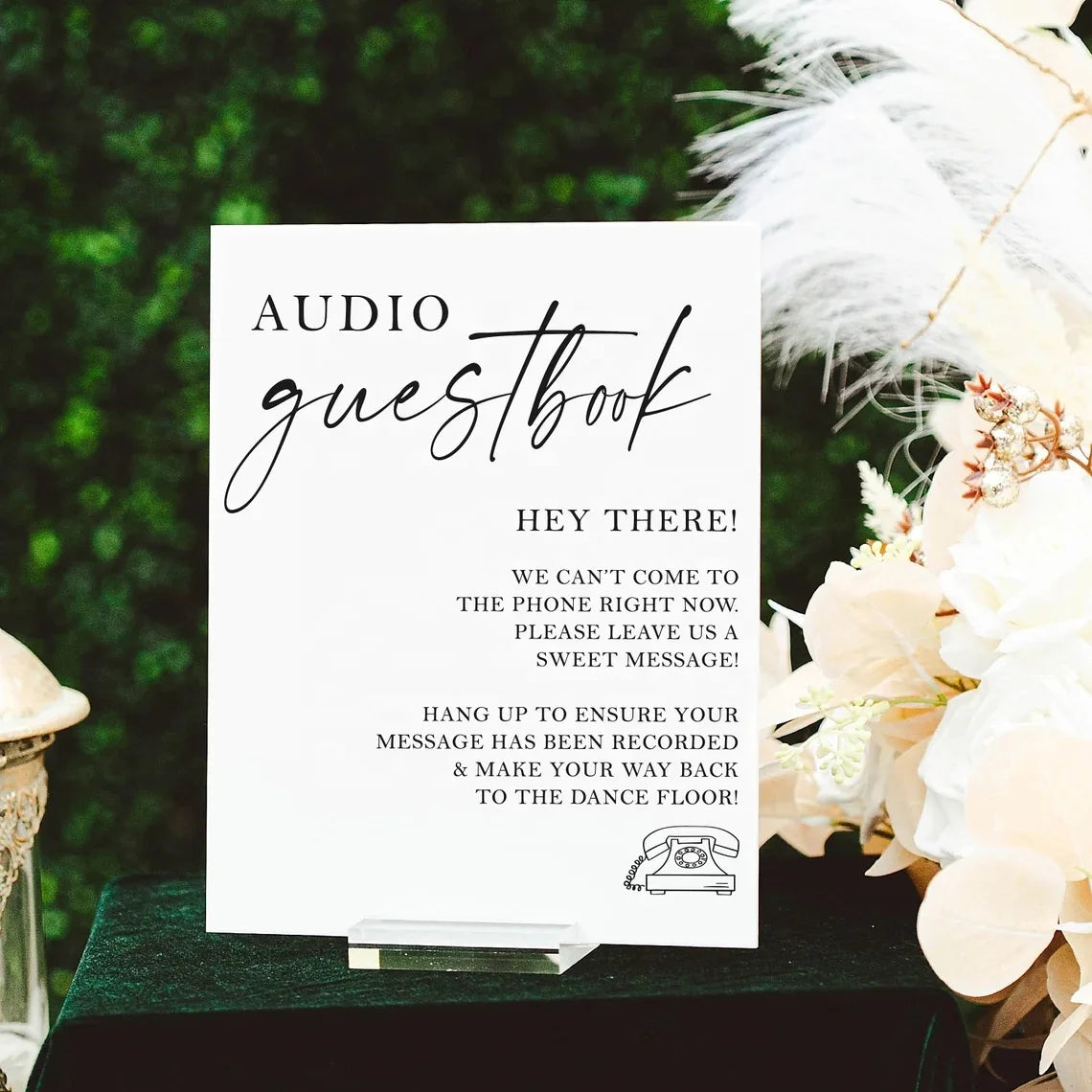 Audio Guest Book Acrylic Sign Pick up the Phone Leave a Message for the Newlyweds Clear Glass Look Acrylic Modern Wedding Sign