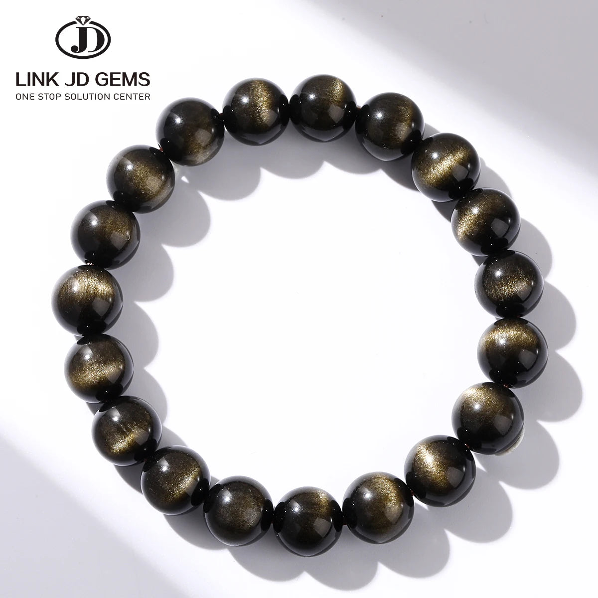 JD GEMS 8A Natural Cat Eye Healing Crystal Bracelet Jewelry Gold Obsidian Beaded Bracelets for Women Men
