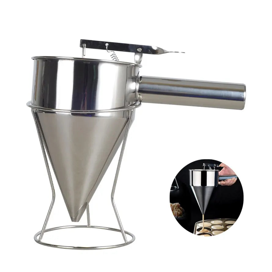 Stainless Steel Pouring Dispenser Funnel Cupcake Waffle Cake Dough Handheld Pancake Batter Dispenser Batter Funnel