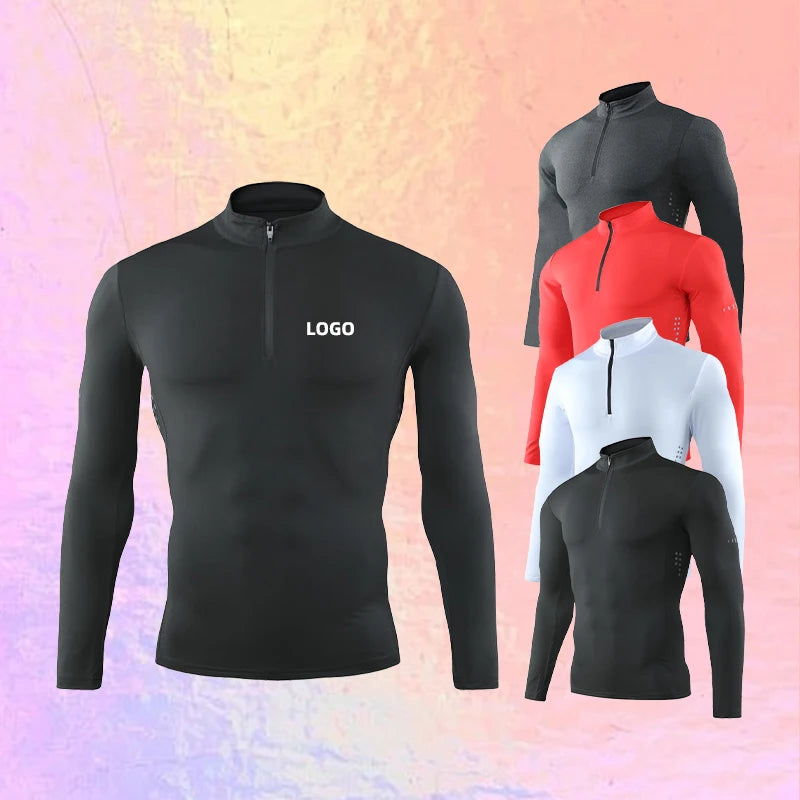 Men's Custom Logo Gym Shorts Long Sleeve Quick Drying 180 Gram Sportswear New Plus Size Printed Quarter Zip Pullover for Adults