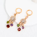 Hot Sale Trendy Ladies Jewelry Noble Chandelier Gold Plated Earrings Colorful Zircon Ruby Crystal Brass Copper Earrings