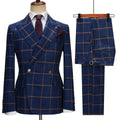 New Business Leisure Plaid Men's Slim Suit Double-breasted Fashion Retro Men's Suit.