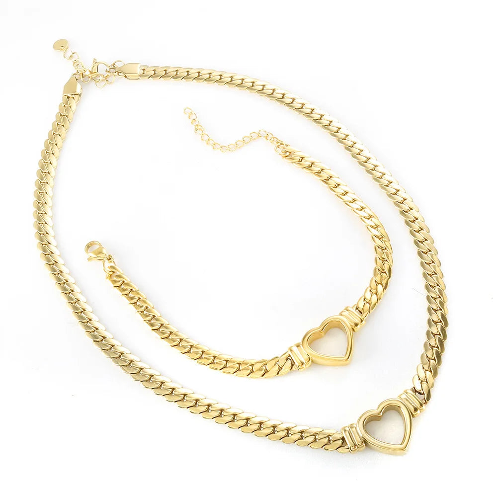 18K Gold Plated Hollow Out Heart Bracelet Stainless Steel Necklace