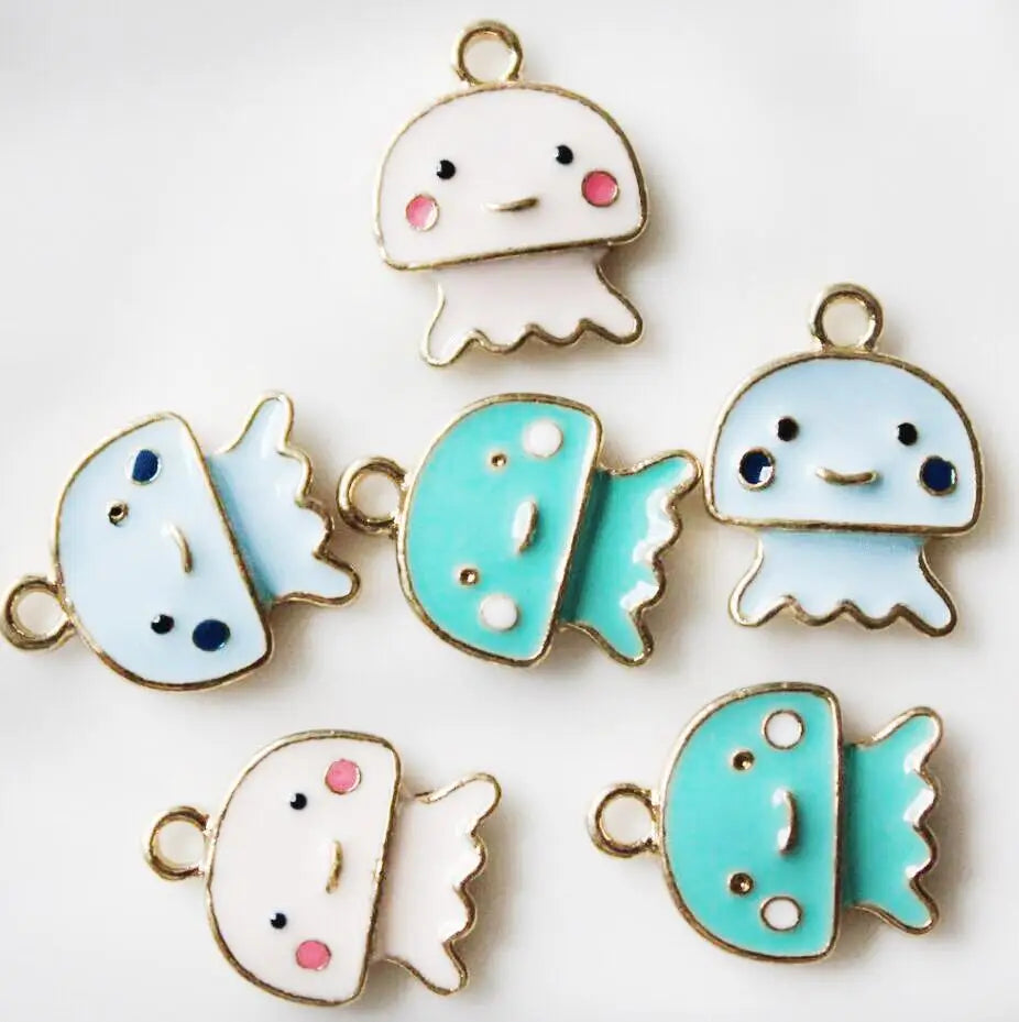 Cartoon Alloy Sea Animal Pendants Artificial Enamel Jellyfish Charms DIY Key Chain Ornament Earring Necklace Jewelry Supply