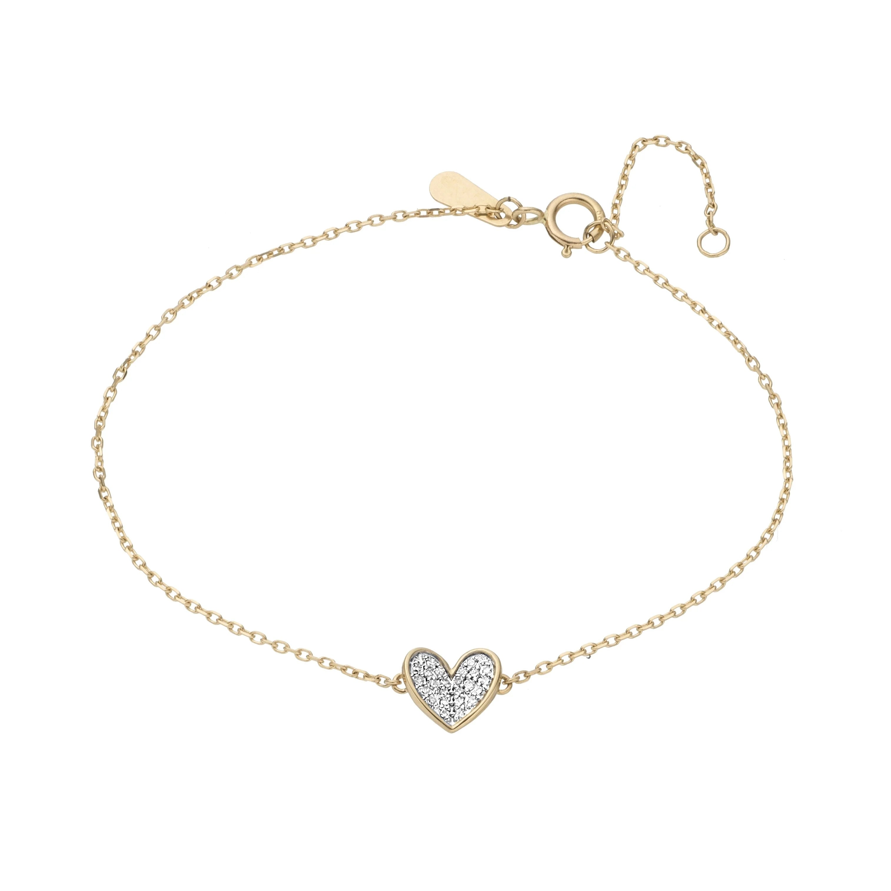 Elegant 925 Sterling Silver Tiny Pave Folded Heart Bracelet for Women