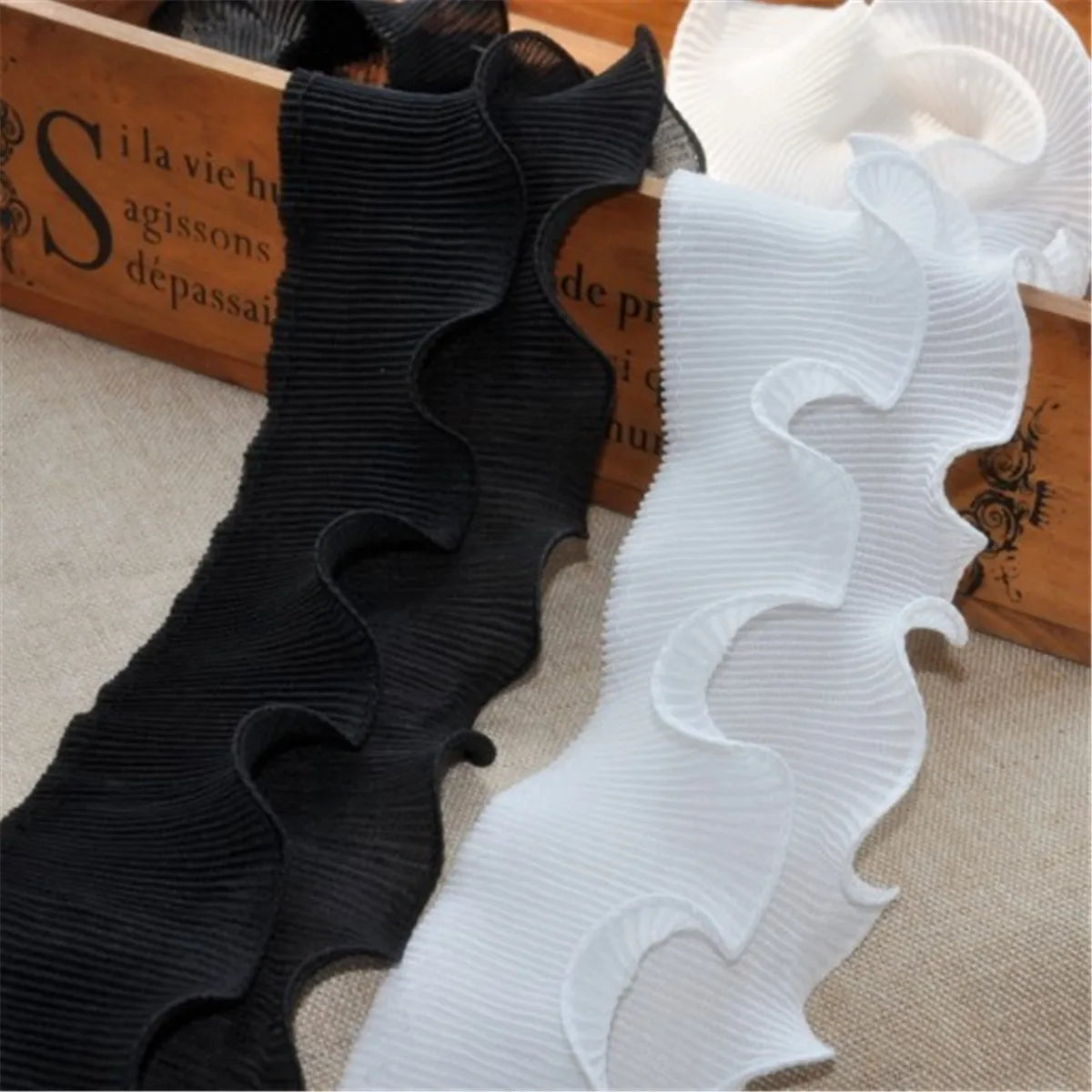 8cm Vintage 2-layer Ruffle Chiffon Lace Elastic Trim Pleated Ribbon Collar Clothing Skirt Hem DIY Sewing Craft