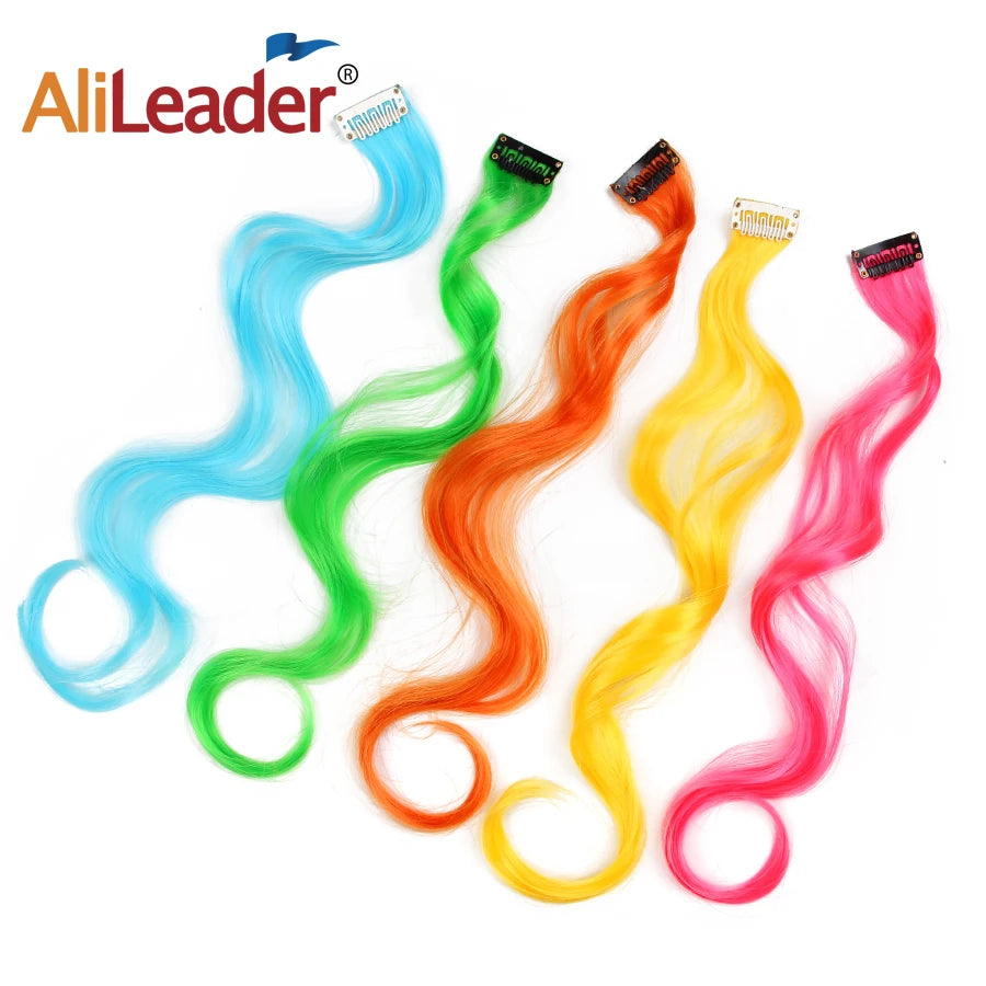 AliLeader 20\" Ombre Synthetic Body Wave Curly Clip-in Hair Extension with Colored Hair Extensions