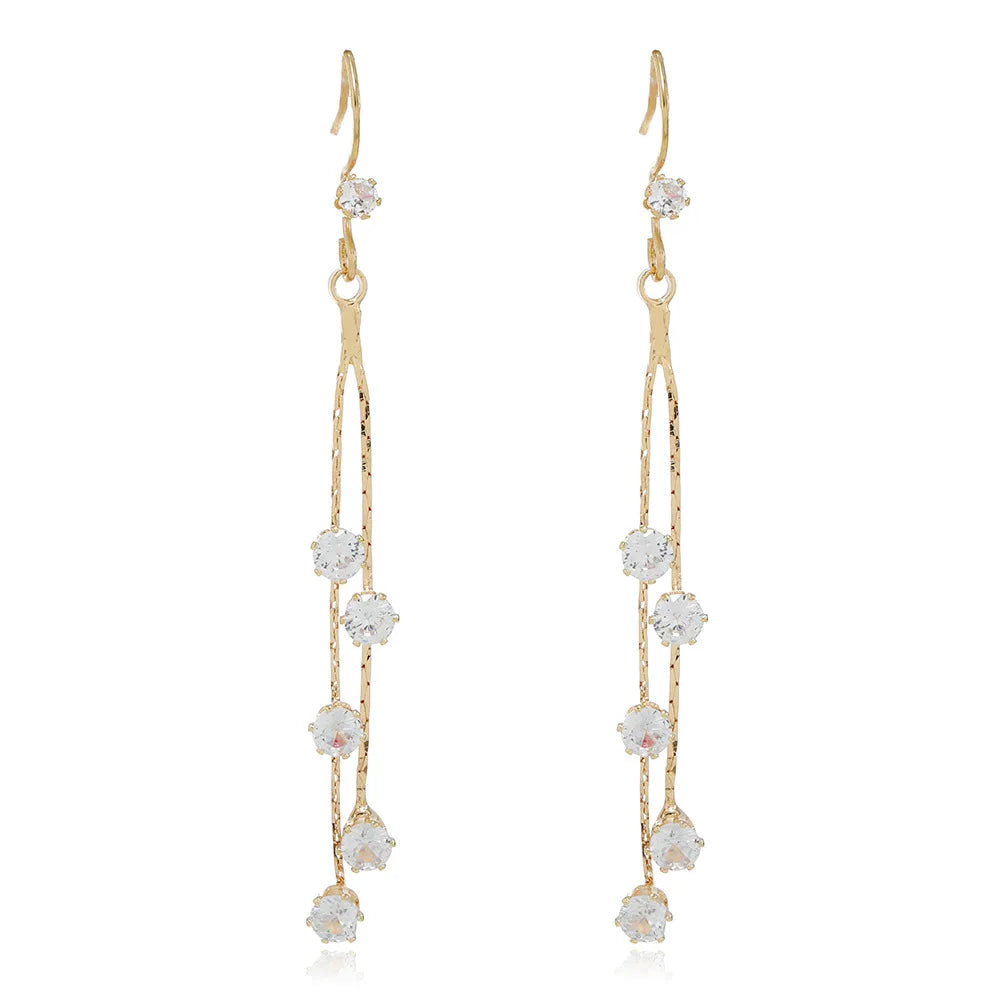2023 New Design Long Charm Gold Plated Earrings Rhinestone Fashion Earrings Fine Jewelry for Women