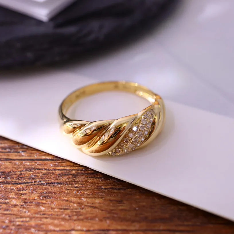 Fine Jewelry Luxury 925 Sterling Silver Gold Plated Croissant Zircon Ring Chunky Dome Twisted Rings for Women Gift YF3180