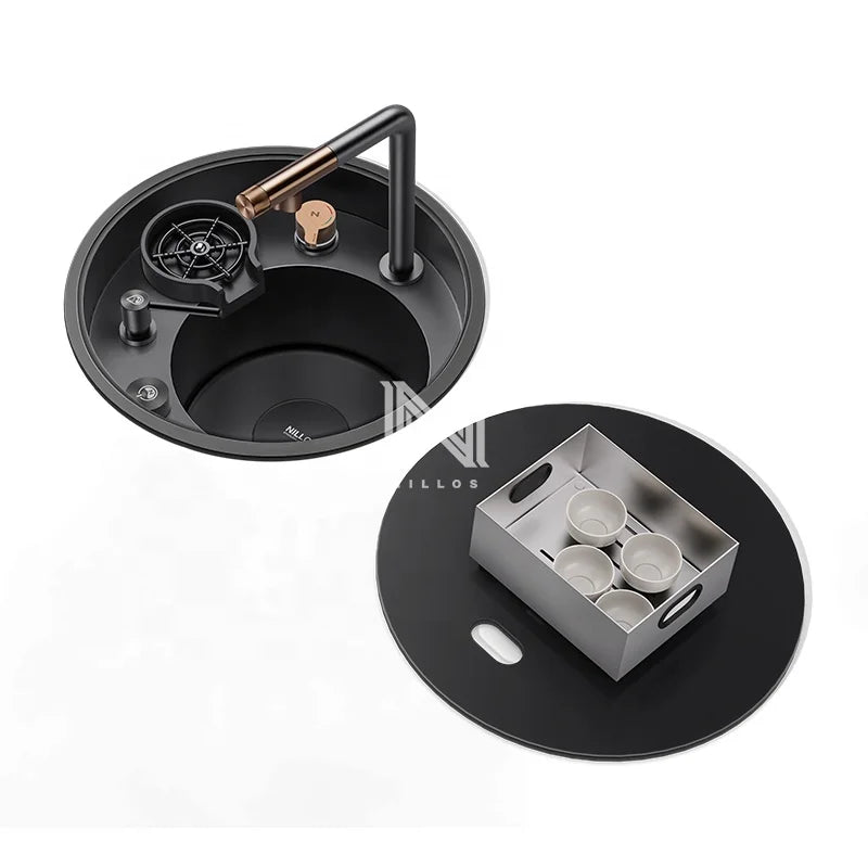 NK4545 China Stainless Steel Handmade Single Bowl Two Holes Acrylic Black Nano Coated Kitchen Sink for Touring Camping Cars MegaBDM