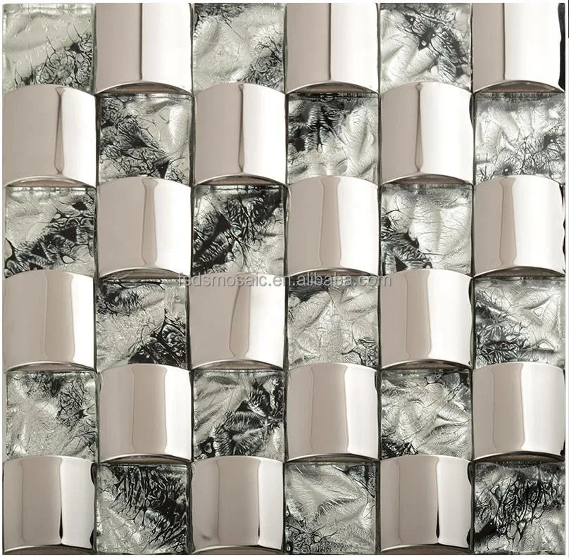 3D Silver Color Metal Tile European Style Polished Stainless Steel Mosaic Kitchen Bathroom Wall Glass Tiles