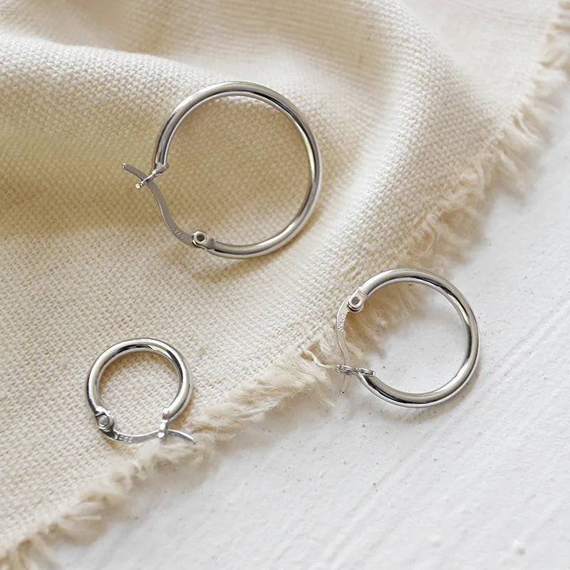 New Minimalist Design Flat Needle 925 Sterling Silver Hoop Earrings for Women Fine Jewelry