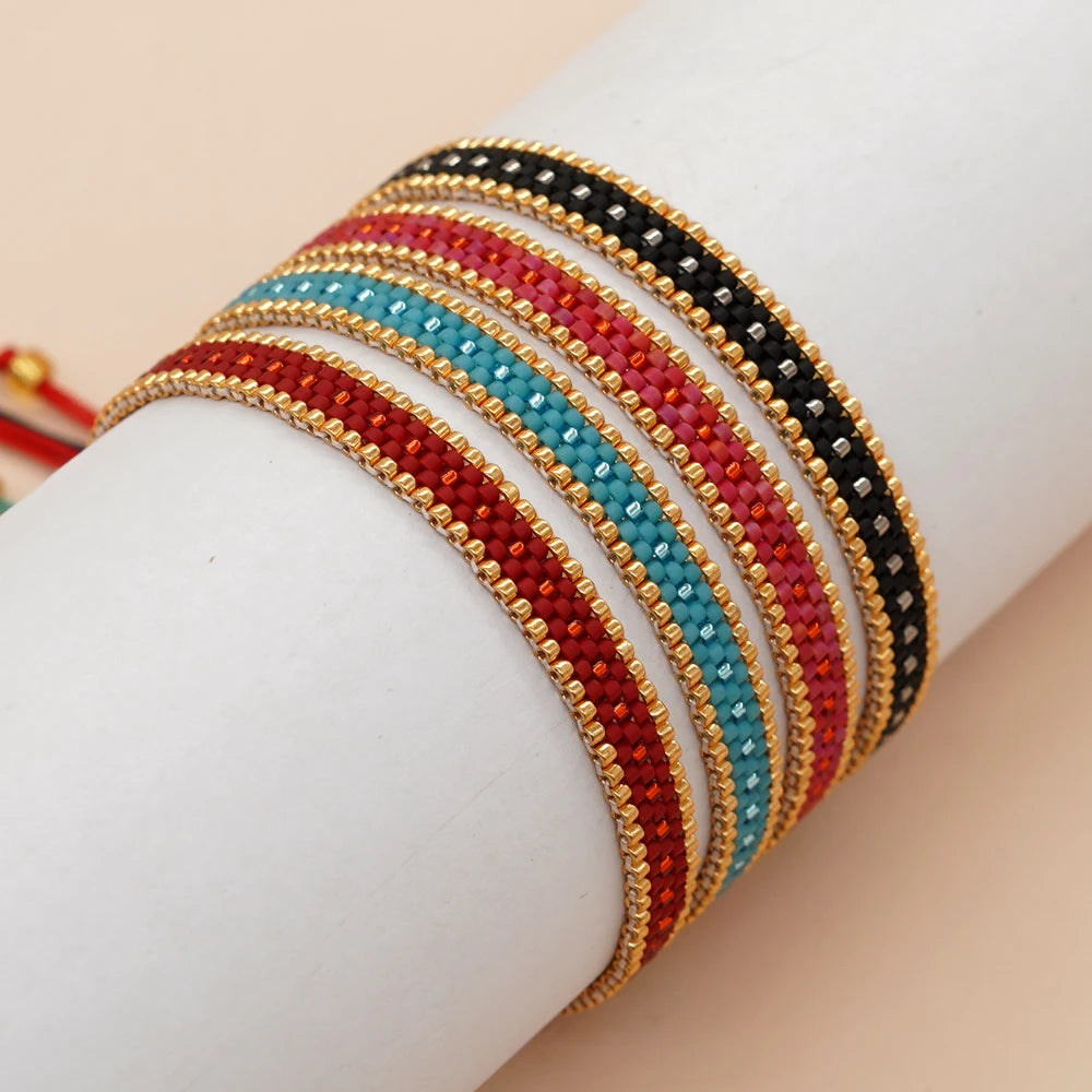 Go2boho Bohemian Classic Summer Miyuki Beaded Jewelry Handmade Woven Colorful Glass Beads Bracelets Women for Date and Travel