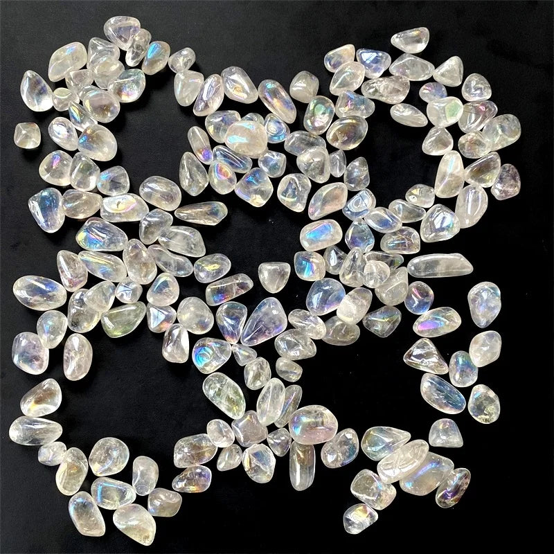 Electroplated crystal gem hot sale natural white angel aura clear quartz tumbled stones for gift decoration