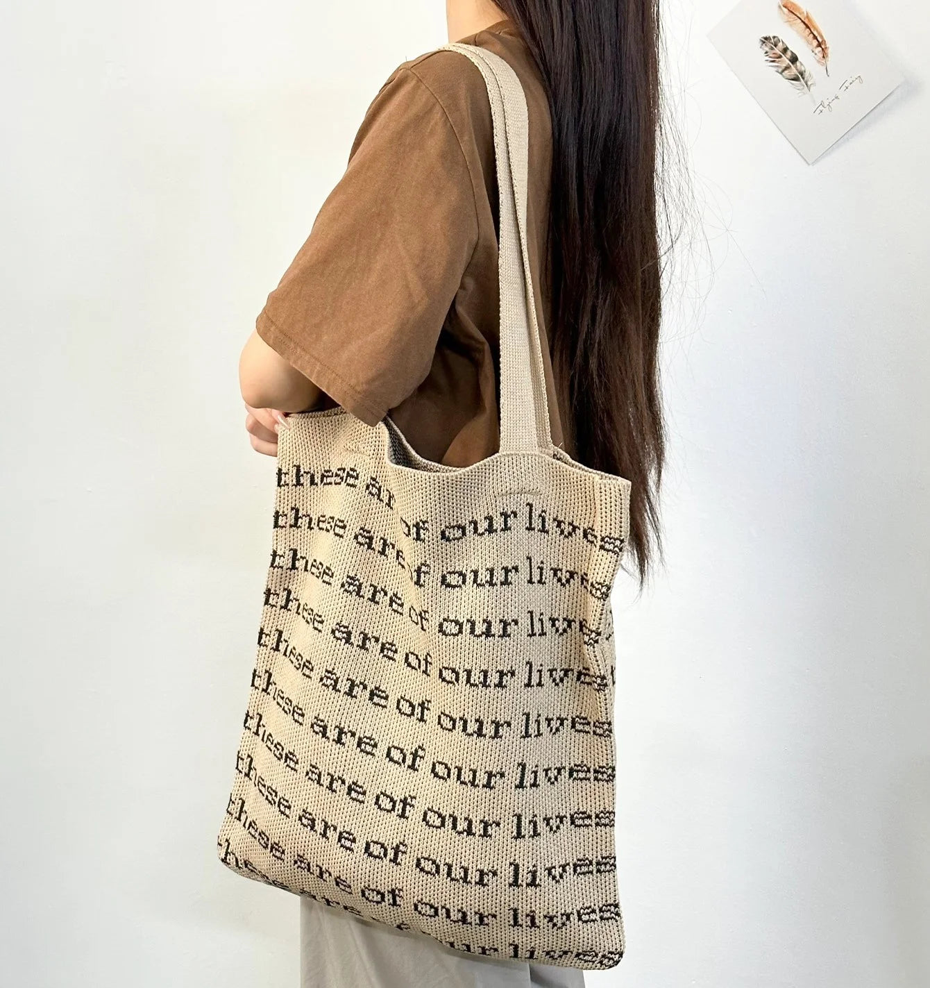 Korean Fashion Women's Large Polyester Tote Bags Single Shoulder Portable All Seasons with Solid Color Pattern for Shopping