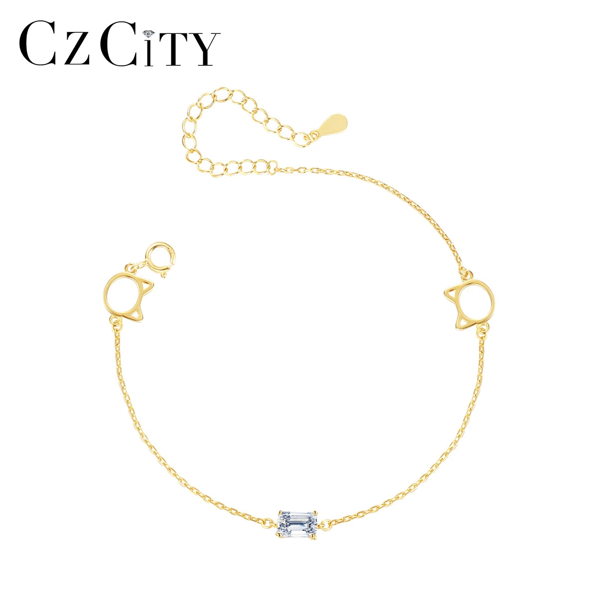CZCITY Zircon Adjustable Woman Chain Jewelry Gold Female Thin Summer Stone Sterling Silver Charm Lady Designer Bracelet