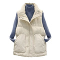 Autumn Winter Women's Padded Vest Sleeveless Solid Color Button Zipper Korea Causal Pockets Outside Waistcoat (only Vest )