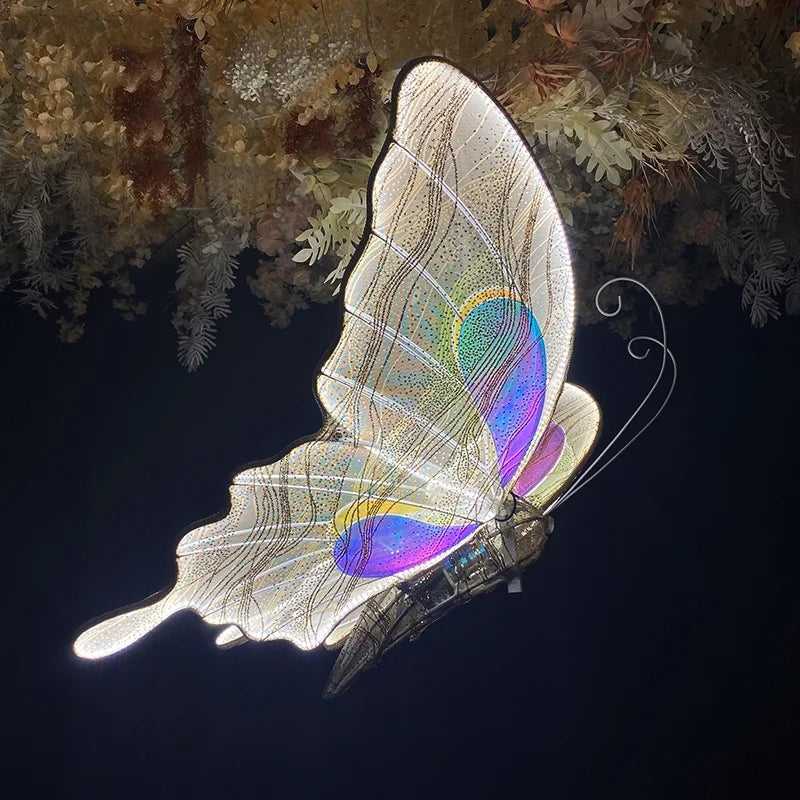 New Design Iron Art Lifelike Electric Luminous butterfly Wedding Ceiling Decoration T-stage butterfly Wedding Decoration