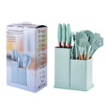 19-Piece Kitchen Tools Set Wooden Handle Spatula & Heat-Resistant Silicone Cooking Utensils with Holder