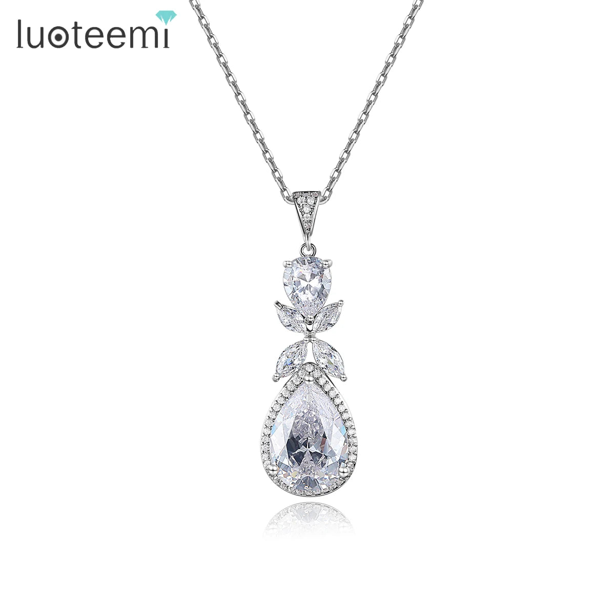 LUOTEEMI 2026 Long Wedding Zircon Necklace Cubic Zirconia Women's Fashion Pendant Necklaces Luxury Jewelry