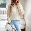 Round Neck Pullover Sweater for Women's Autumn and Winter Women's Long Sleeved Knitted Sweater Solid Color Top