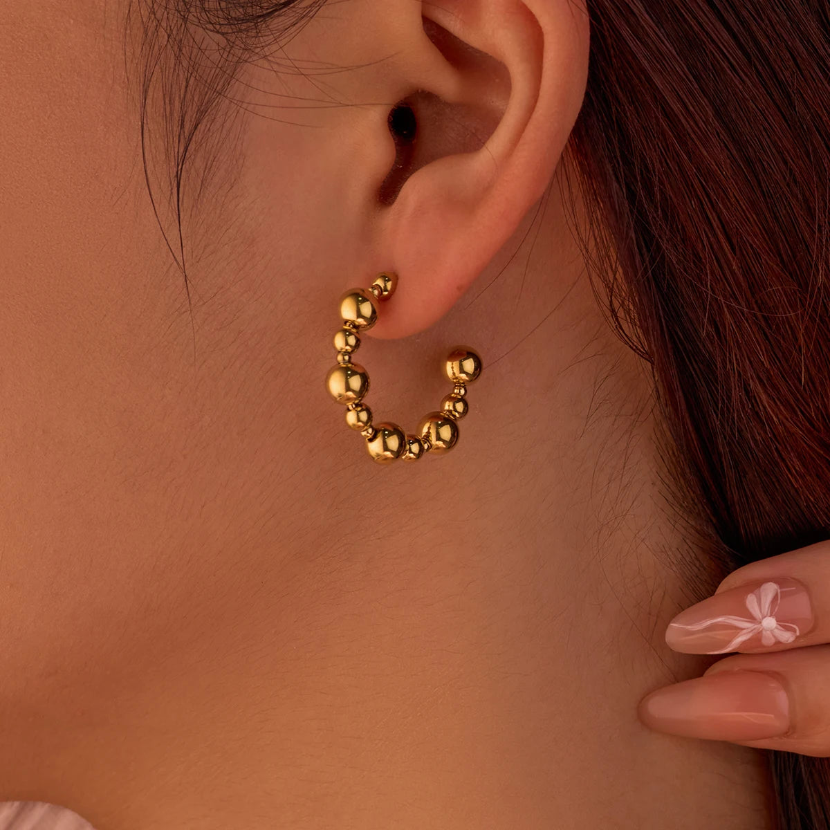 Women and Girls' Unique Stainless Steel C Shape Hoop Earrings with Cute Ball  Hoop Earring for Summer Style