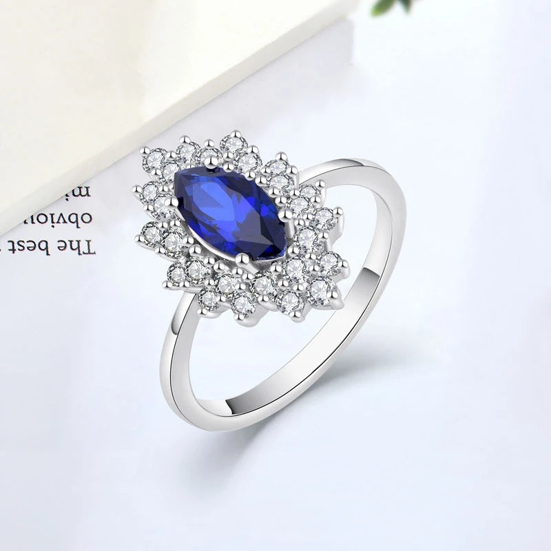 Stunning Blue Marquise Sapphire ZIRCON Sterling Silver Ring for Women Engagement Gift Sterling Silver 925 Jewellery