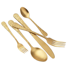 Vintage Wedding Gift Baroque Royal Gold Copper Knife Fork Spoon Set Stainless Steel 18/10 Flatware Set Gold Cutlery Flatware