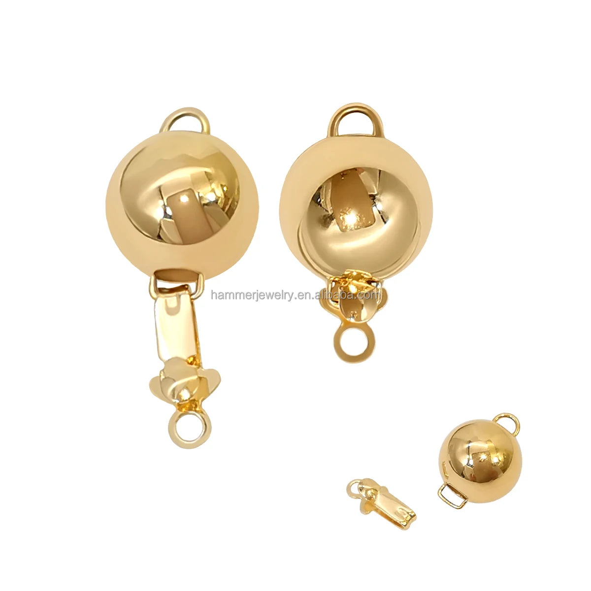 Hammerjewelry Fine Jewelry 18K Gold Au750 Real Gold Polished Ball Lock Clasps Connector Pearl Necklace DIY Jewelry Findings for